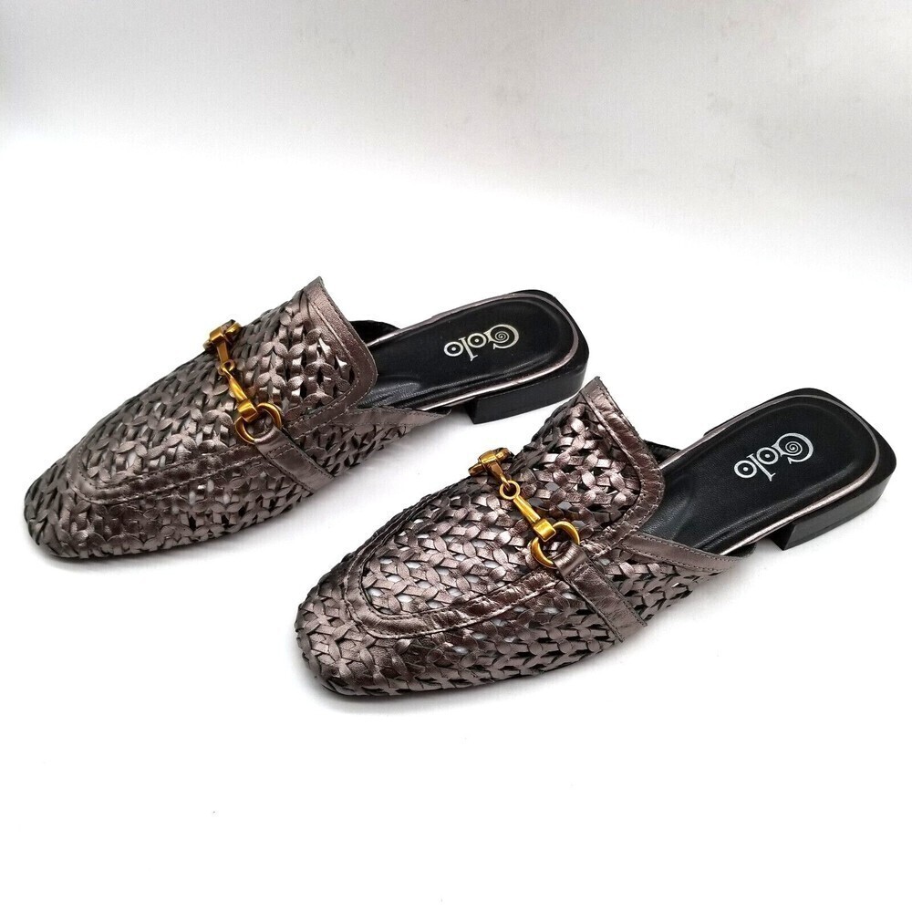 Golo Women Silver Gray Woven Leather Slide‎ Mule 6.5